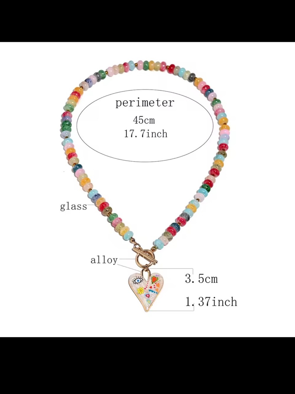 Multicolor Beaded Necklace with Heart Pendant - Picture 3 of 13